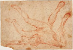 Un homme nu allongé sur le dos avec les jambes relevées, et une étude pour une paire de jambes relevées vues de derrière - Francesco Montelatici