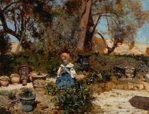 Une fille dans le jardin, par Francesco Paolo Michetti
