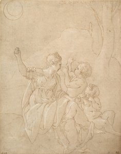 Figure féminine classique Diane ou Vénus avec deux enfants