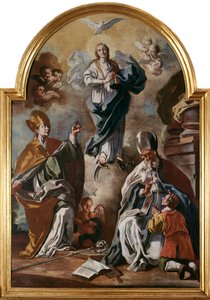 La colombe du Saint-Esprit apparaît au-dessus de la Vierge avec des saints - Francesco Solimena