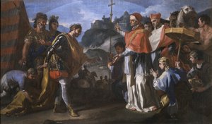 La rencontre entre le roi Ratchis des Lombards et le pape Zacharie pendant le siège de Pérouse - Francesco Solimena