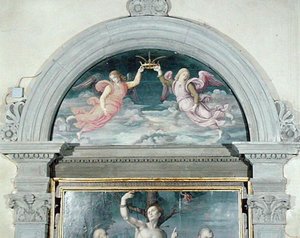 SS. Benoît, Dominique et Sébastien (détail de la lunette) - Francesco Ubertini Il Bacchiacca