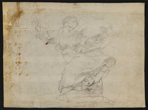 Études pour le Christ donnant un nouveau cœur à Sainte Catherine de Sienne (recto); Dieu le Père dans les airs avec les bras étendus (verso) - Francesco Vanni