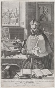 Le Cardinal Roberto Bellarmino à son bureau, écrivant - Francesco Villamena