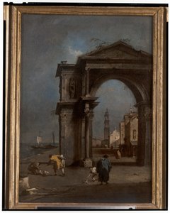 Caprice avec une arche triomphale et un arrière-plan urbain - Francesco and/or Gian Antonio (1699 1761) Guardi