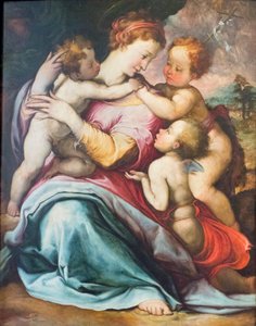 Madone et Enfant, le jeune Saint Jean et un ange - Francesco de Rossi Salviati Cecchino