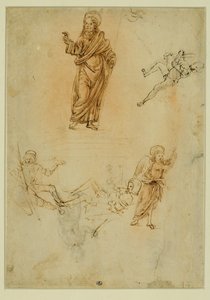 Résurrection du Christ ; un ange ; un enfant nu courant vers la gauche ...
