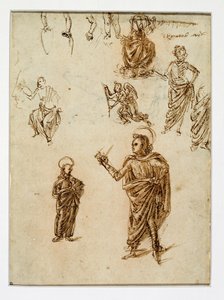 Esquisses de personnages ; saints ; un ange ; un bras ; des jambes ...