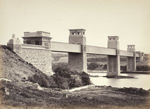 Bangor, le pont Britannia, depuis Anglesey (258) - Francis Bedford