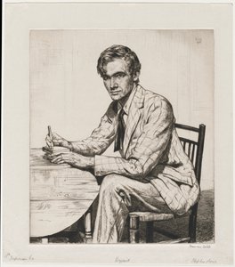 Stephen Bone taillant un bloc de bois - Francis Dodd