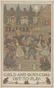 Les filles et les garçons sortent pour jouer (lithographie couleur) - Francis Donkin Bedford