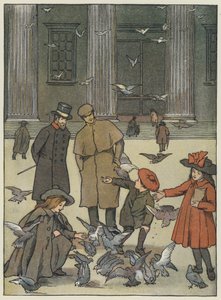 Londres : The Museum Pigeons (lithographie couleur) - Francis Donkin Bedford