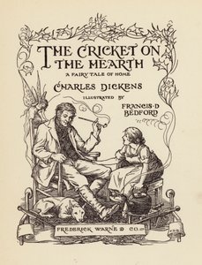 Illustration de la page de titre de The Cricket on the Hearth de Charles Dickens (lithographie couleur) - Francis Donkin Bedford