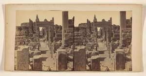 [Ruines avec des figures sculptées sur les murs au premier plan]