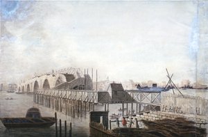 Vue du pont temporaire à Blackfriars, Londres, 1762 - Francis Grose