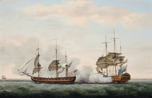 Le navire de la Compagnie des Indes orientales Bridgewater défendant avec succès sa cargaison contre une attaque du corsaire américain Hampden en route de Sainte-Hélène vers l