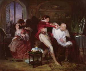 Dans la maison du Dr Bartolo, une scène de la comédie de Beaumarchais Le Barbier de Séville, vers 1834