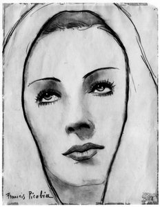 Visage de la femme au voile, par Francis Picabia (1879-1953) ; crayon graphite et aquarelle sur papier. - Francis Picabia