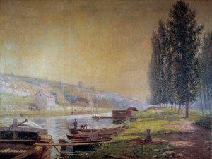 Le canal du Loing à Moret, 20e siècle (huile sur toile)