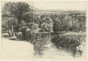 Deux ânes et la rivière Dundrum - Francis Seymour Haden (Sir) (signed by artist)