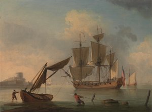 Une goélette anglaise calme près du rivage - Francis Swaine