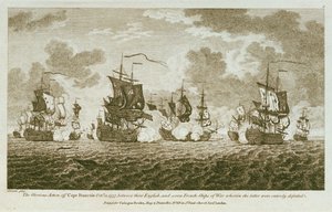 Douze Gravures de Combats Maritimes. La Glorieuse Action au large du Cap François le 21 octobre 1757, entre les Anglais et sept navires de guerre français où ces derniers furent entièrement vaincus. - Francis Swaine