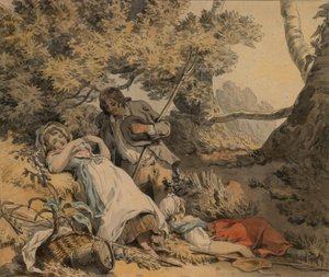 Un berger et deux bergères se reposant à l