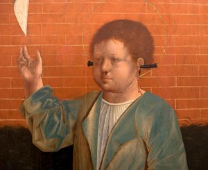 Saint Cyr (détail) de Notre-Dame de Grâce, Sainte Juliette et Saint Cyr, peinture de Francisco Henriques (peintre flamand actif entre 1506 et 1518), vers 1508-1512, de la chapelle latérale de Saint François d