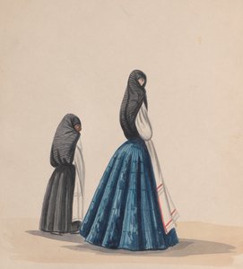 Deux femmes portant la saya vues de profil - Francisco