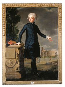 Portrait de Don Juan Despuig y Zaforteza, en pied, en costume noir, signé et inscrit - Francisco Agustín y Grande