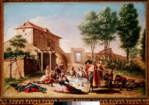 Déjeuner à la campagne : jeunes gens de la bourgeoisie faisant un pique-nique - Francisco Bayeu y Subias