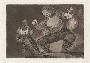 Bobalicón (Simplet), également connu sous le nom de Tras el vicio viene el fornicio (Après le vice vient la fornication), de la série Los disparates (Los proverbios) - Francisco de Goya