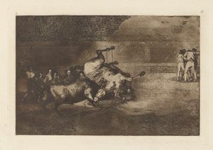 Cheval renversé par un taureau, Planche B de La tauromachie (troisième édition) - Francisco de Goya