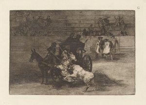 Combat dans une voiture attelée de deux mulets (Planche G de La tauromachie, troisième édition) - Francisco de Goya