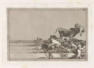 Desgracias acaecidas en el tendido de la plaza de Madrid, y muerte del alcalde de Torrejon, Plate 21 de La tauromaquia - Francisco de Goya