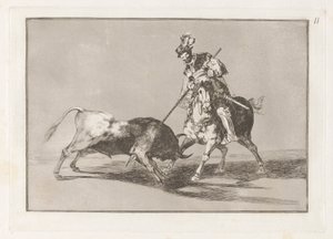 El Cid Campeador lanceant un autre taureau, Planche 11 de La tauromachie - Francisco de Goya