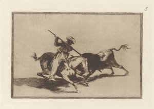Le Moro Gazul courageux est le premier à lancer des taureaux selon les règles, Pl. 5 de La tauromaquia - Francisco de Goya