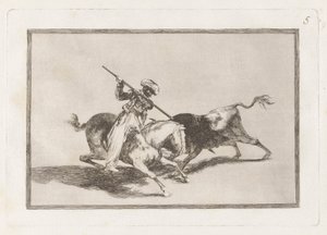 Le Maure courageux Gazul est le premier à lancer des taureaux selon les règles, Planche 5 de La tauromachie - Francisco de Goya