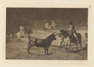 Le célèbre picador, Fernando del Toro, attire la bête féroce avec sa pique, pl. 27 de La tauromachie - Francisco de Goya