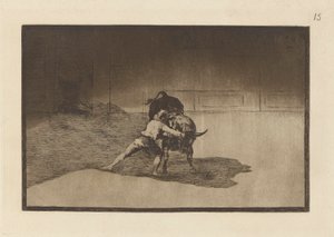 Le célèbre Martincho place les banderilles en jouant avec le mouvement de son corps, Pl. 15 de La tauromaquia - Francisco de Goya