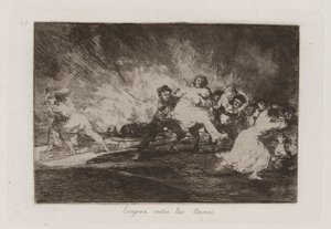 Escapan entre las llamas (Ils échappent aux flammes), pl. 41 de la série Los desastres de la guerra (Les Désastres de la guerre) - Francisco de Goya