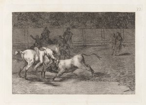 Mariano Ceballos, alias el Indio, tue le taureau depuis son cheval, Planche 23 de La tauromaquia