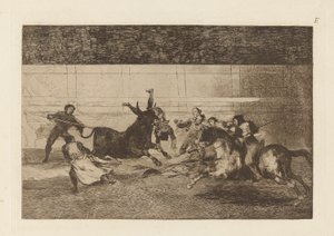 Mort de Pepe Illo, 2ème composition, Planche E de La tauromaquia (troisième édition)