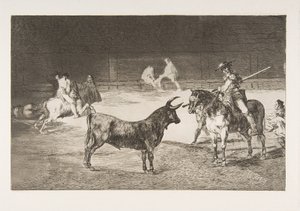 Planche 27 de la Tauromaquia: Le célèbre picador, Fernando del Toro, attire le fier... - Francisco de Goya