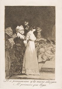 Planche 2 de Los Caprichos : Ils disent oui et donnent leur main au premier venu El si ..., 1799