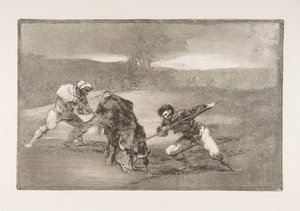 Planche 2 de la Tauromachie : Une autre manière de chasser à pied, 1816 - Francisco de Goya