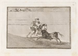 Un caballero espagnol en plaza quebrando rejoncillos sin auxilio de los chulos, Planche 13 de La tauromaquia - Francisco de Goya