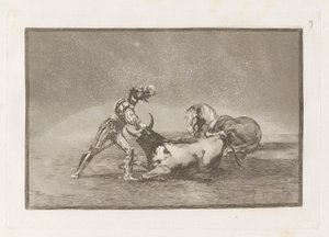 Un caballero espagnol tue le taureau après avoir perdu son cheval, Planche 9 de La tauromaquia - Francisco de Goya