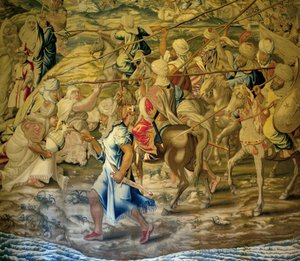 Les soldats arabes - (détail) de la conquête de Tunis - Tapisserie par Francisco et Cornelius Van der Goten (18ème siècle), tissée à la manufacture royale de tapisseries, milieu du 18ème siècle, d