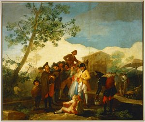 Un aveugle jouant de la guitare ... (peinture sur toile)